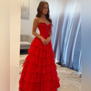 BERLINNOVA Red Tiered Corset Dress